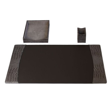 Dacasso Protacini Castlerock GrayItalian Patent Leather 3-Piece Desk Set DF-6237